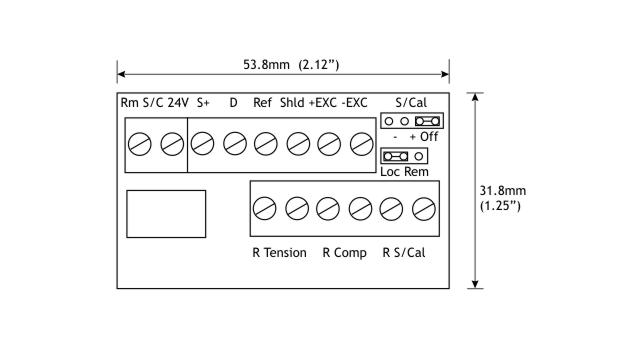 Dimensions for the pcb which retro fits on to the SGA Load Cell Conditioner which happily allows easy connecting to a half or quarter bridge strain gauge.